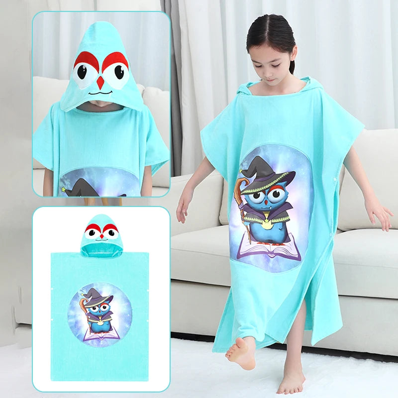 Kids Poncho Towels Hooded Bathrobe - Cotton Absorbent for Baby Shower, Height 80-170cm Boys Girls Children Cartoon Swim Bathing