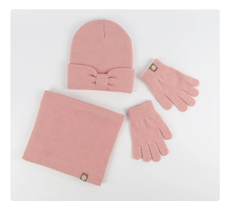 Cotton Baby Hat Scarf Glove Set Winter kids Hats Scarf Set Knitted Warm Hat Children's Beanie with Neck Warmer Girls Cap