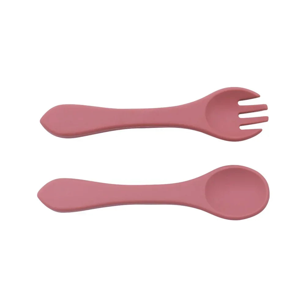 Ensemble repas pour tout-petit – Bol, cuillère et fourchette en silicone antidérapant