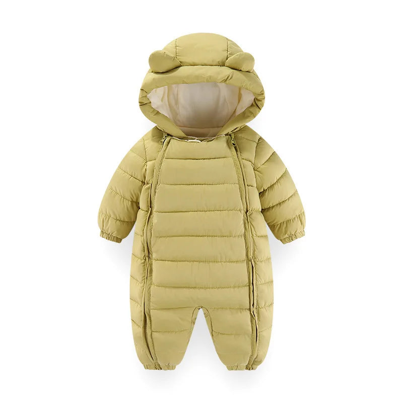 OLEKID 2025 Autumn Winter Baby Rompers Hooded Plus Velvet Warm Baby Girl Jumpsuit Toddler Boys Overalls Infant Newborn Sleepwear