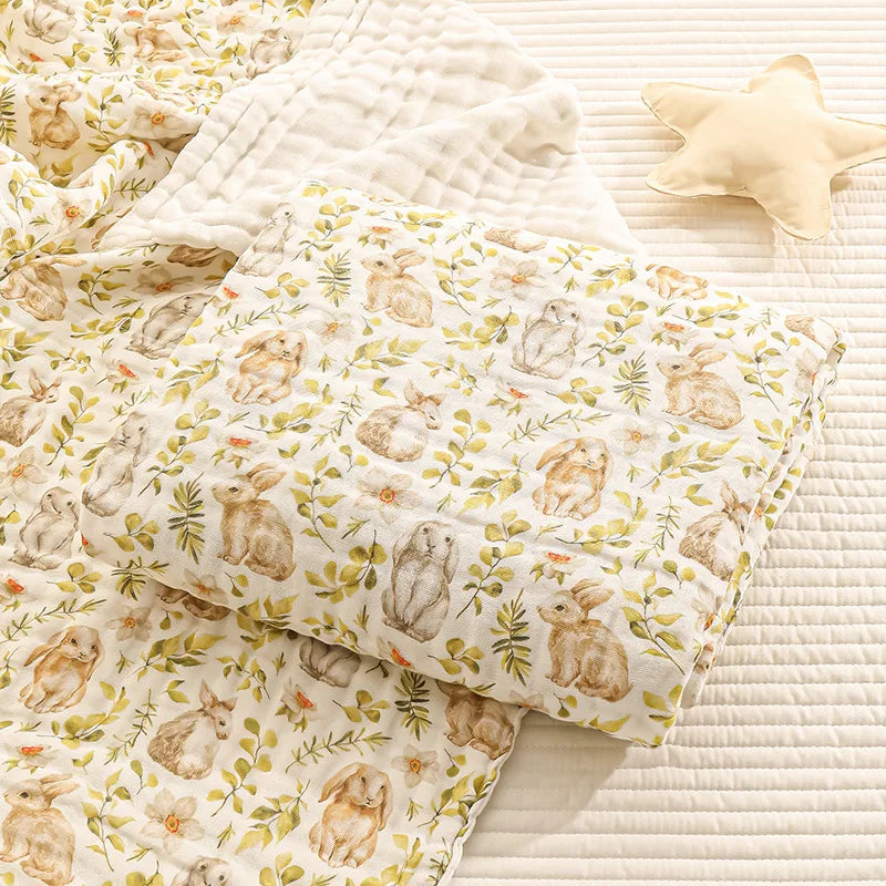 Cotton Gauze Baby Bath Towel 6 Layer Baby Blankets Super Soft Seersucker Yarn Absorbent Cartoon Printing Swaddle Blanket Bedding