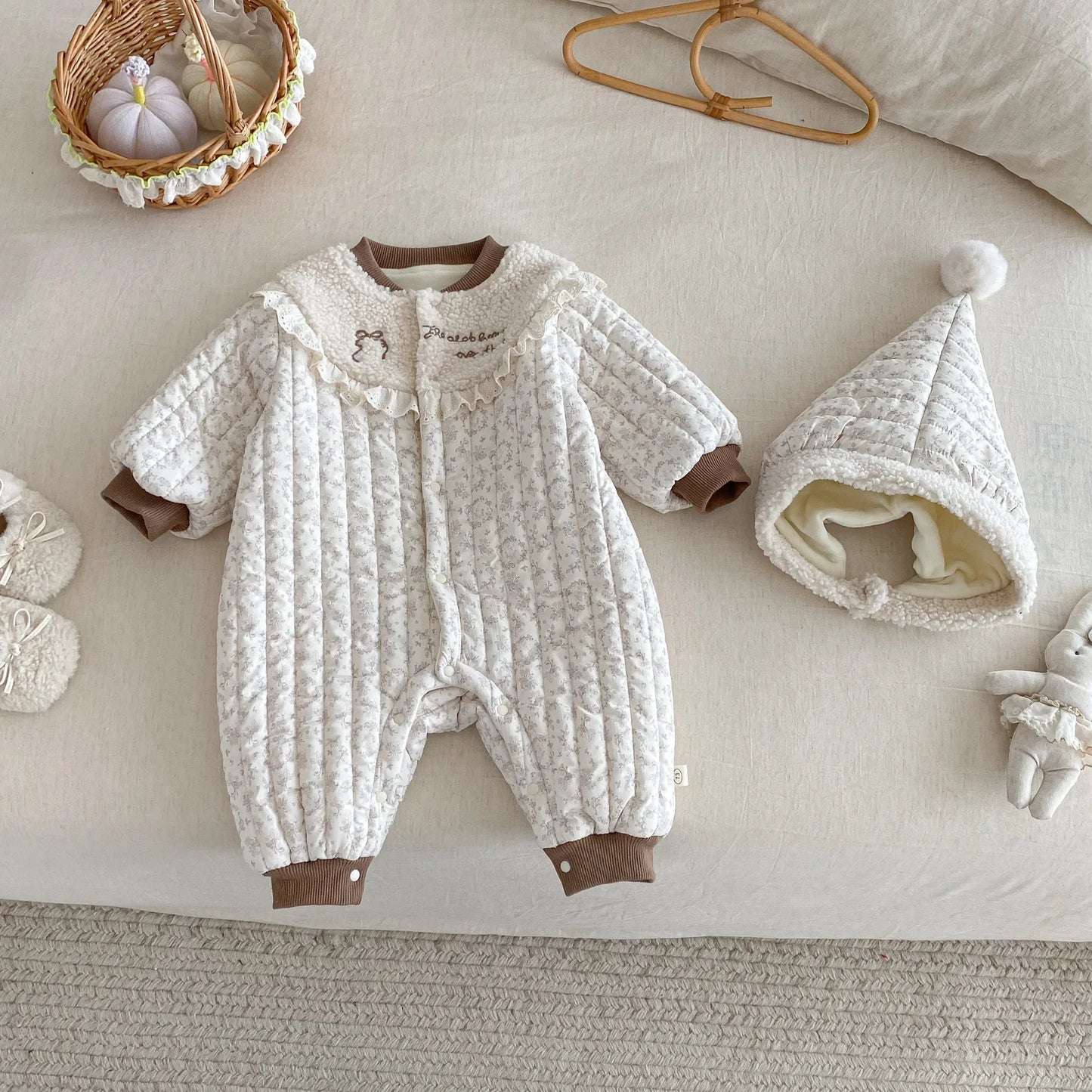 Cozy Floral Baby Romper with Detachable Hood