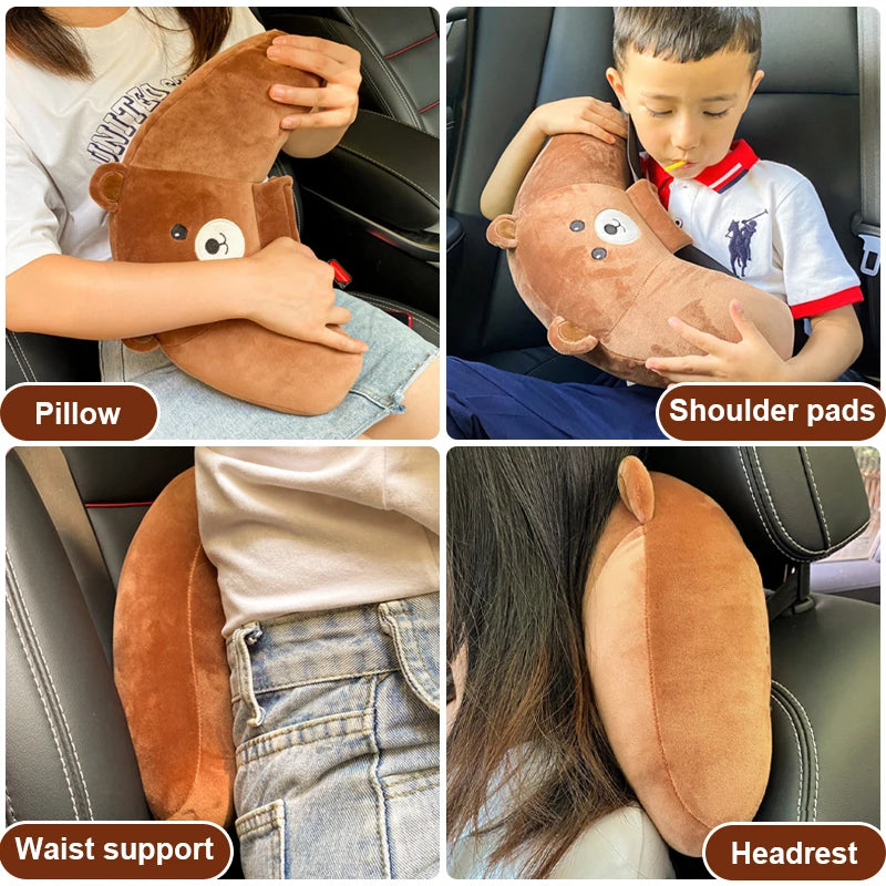 3 in 1 Car Pillow Soft Seat Headrest Pillows For Kids Car Seat Belt Covers Cushion Multi-functional Lumber Cushion Cute Pillows