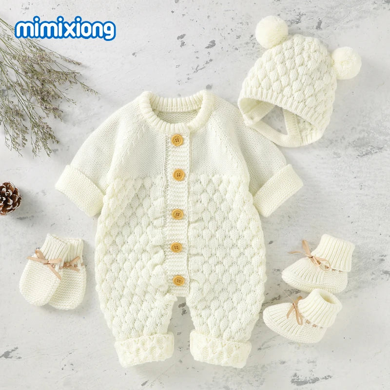 Knitted Baby Jumpsuit & Cap Set
