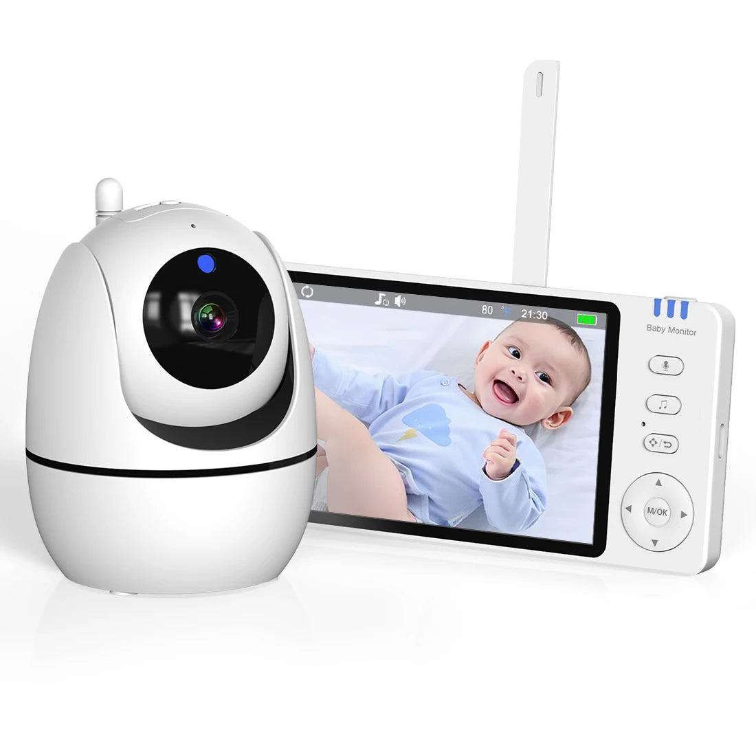 5'' IPS Video Baby Monitor with Pan Tilt Camera 3500mAh Battery Two Way Audio Intercom Auto Night Vision Kids Security Camera