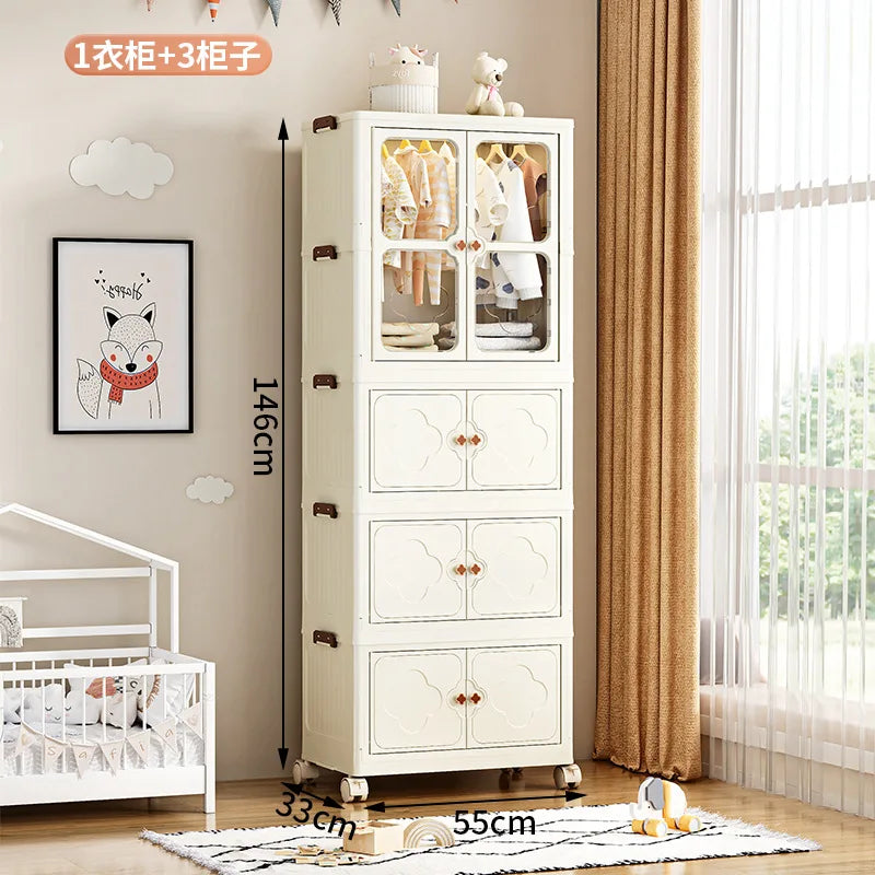 Children's Wardrobe, Bedroom, Home Storage Cabinet, Baby Storage Bin, Toy Clothing Storage Box Plastic Folding Organizer Cabinet