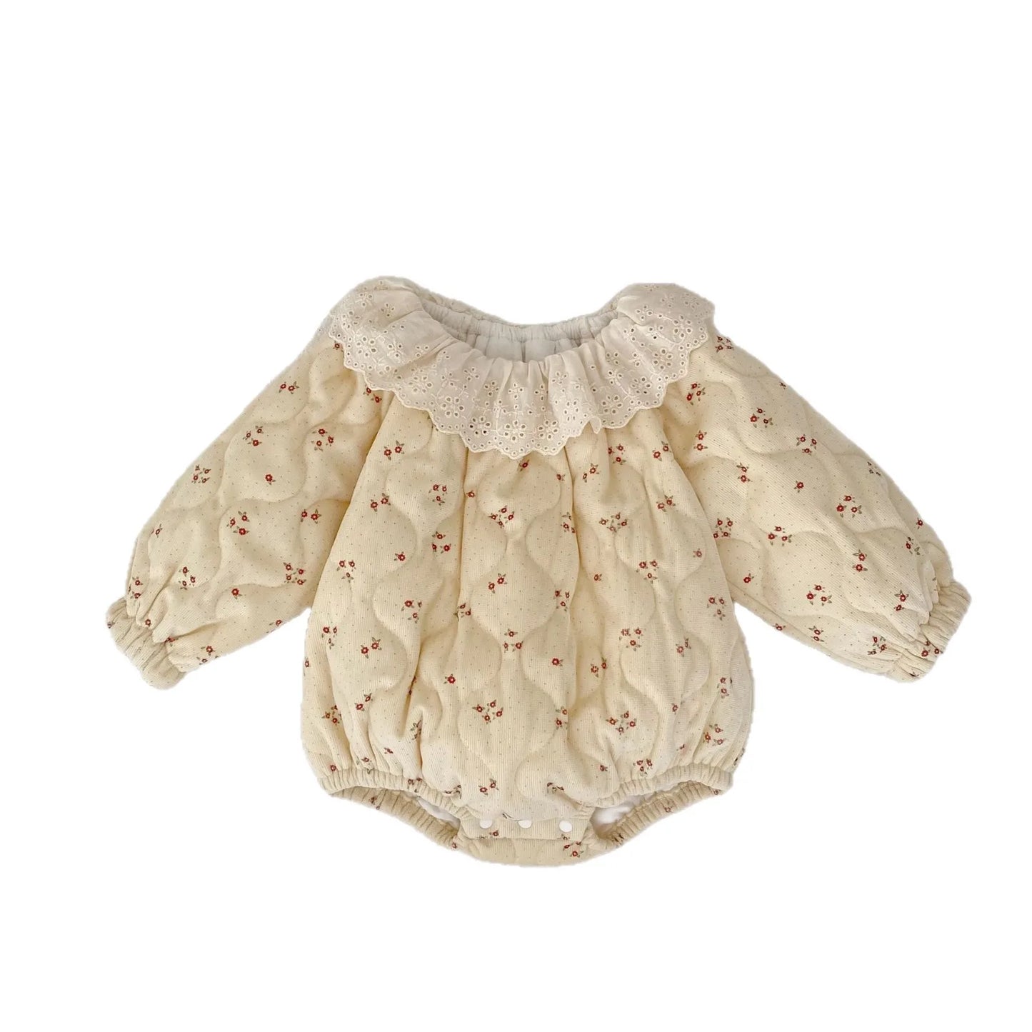 2025 New Baby Autumn and Winter Clothes Lace Collar Clip Cotton Printed Long Sleeves Romper Fart Clothes Princess