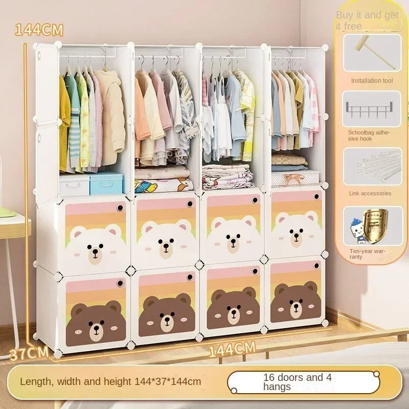 Children Dress Clothes Folding Cabinets Simplicity Cube Splice Storage Locker Foldable Fully Enclosed Wardrobe Bedroom Furniture