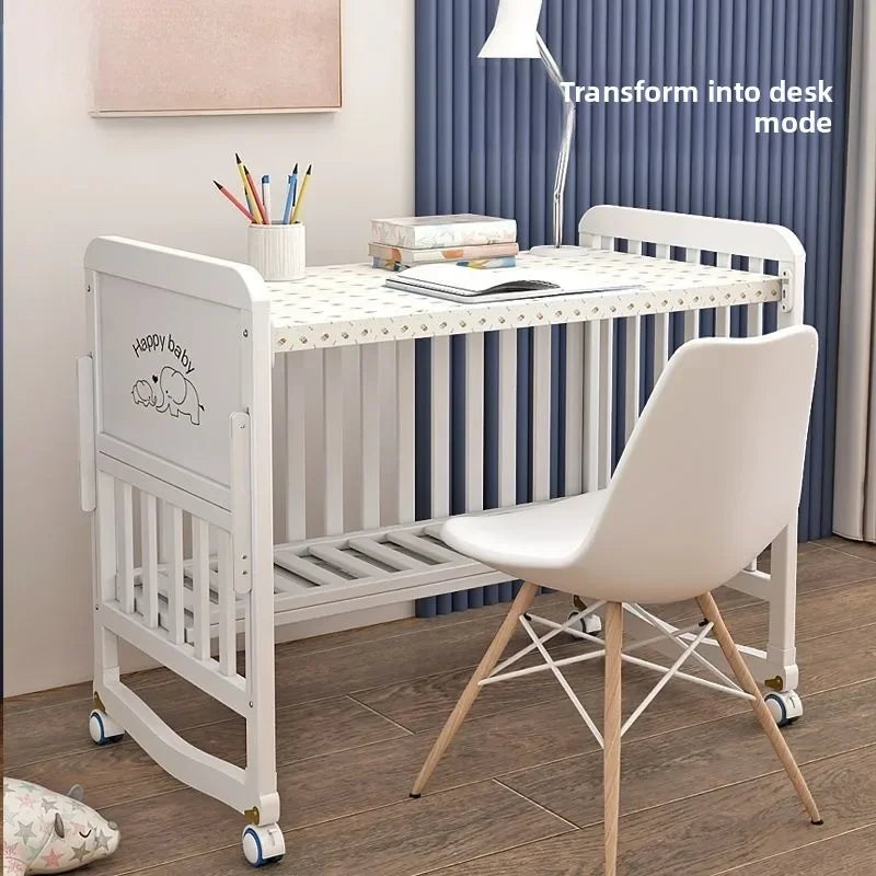 Luxury Solid Wood Baby Crib Multifunctional Convertible Bed with Bassinet Wheels Nest Bed  Wooden Convertible Baby Crib Movable