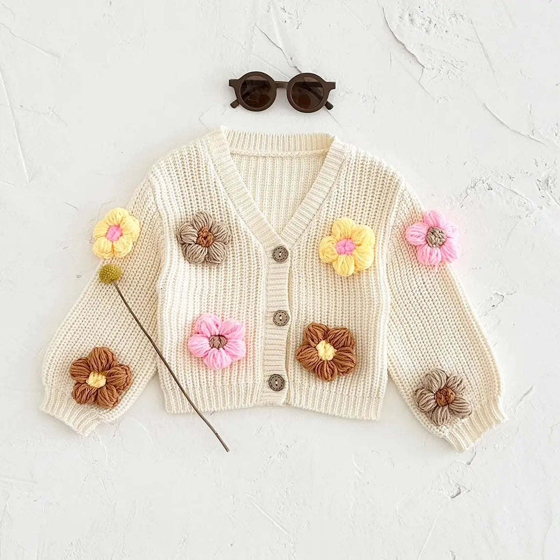 Baby Cardigan Sweater – Autumn/Winter Knit Coat, Long Sleeve Flower Design