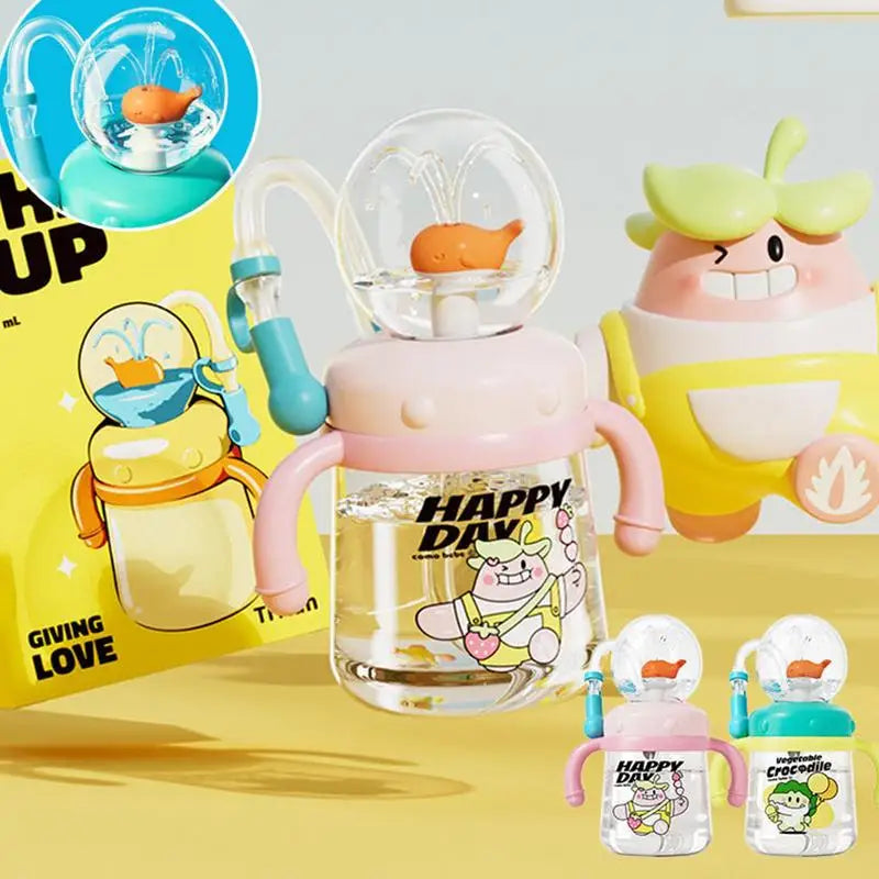 300ml Gravity Ball Straw Cup Leak-Proof Baby Training Cup Kids Water Bottle Leak Proof Spray Drinking Cup for Boys Girls