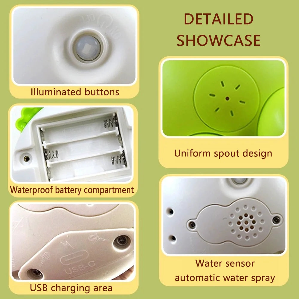 Auto-Sensing Spray Frog Bath Toy with LED Light Button - Battery/USB Rechargeable Baby Shower Water Play Toy for Kids Gifts