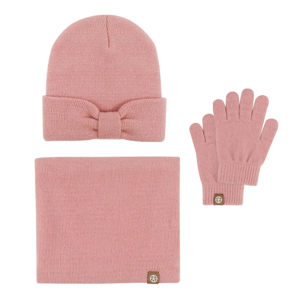 Cotton Baby Hat Scarf Glove Set Winter kids Hats Scarf Set Knitted Warm Hat Children's Beanie with Neck Warmer Girls Cap