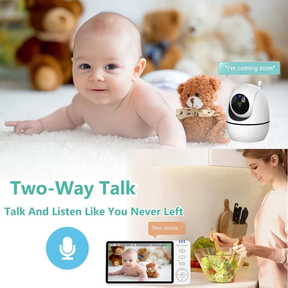 5'' IPS Video Baby Monitor with Pan Tilt Camera 3500mAh Battery Two Way Audio Intercom Auto Night Vision Kids Security Camera