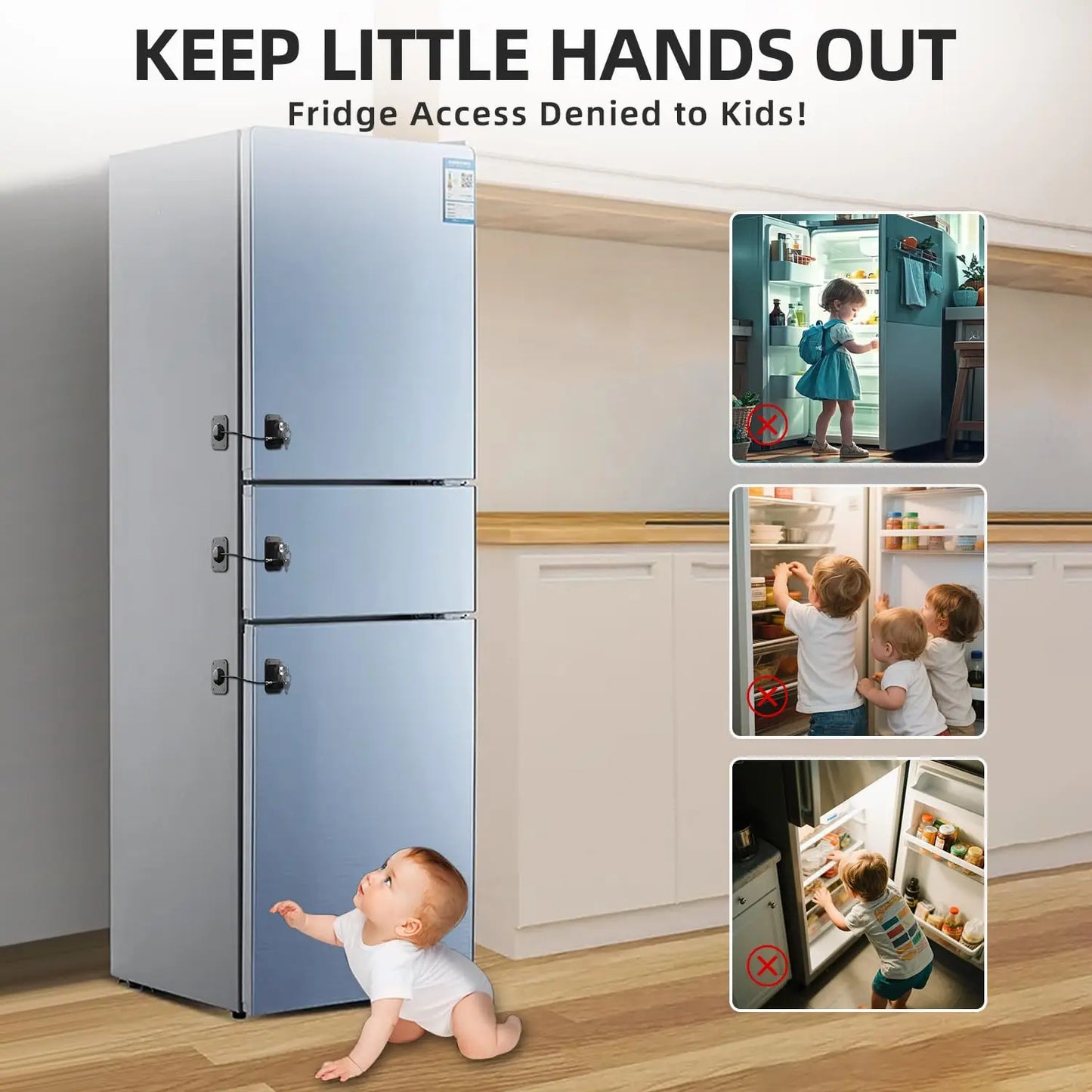 Refrigerator Lock,Fridge Lock with Silicone Wire Protection Fridge Locks for Kids Easy to Use and Install Cabinet Locks with Key