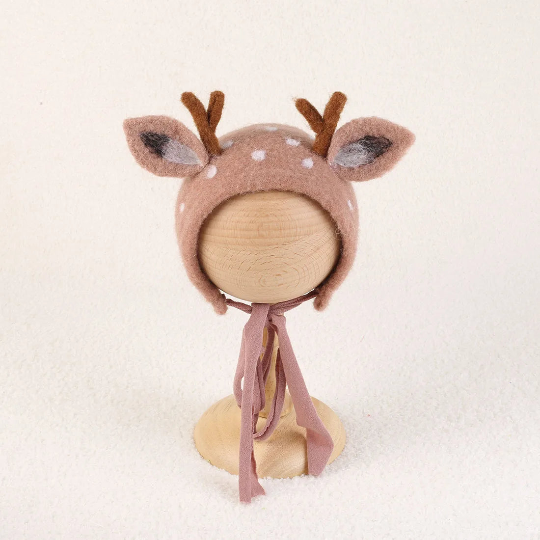 Cute Reindeer Wool Felt Bonnet for Newborn Baby Photo Shoot
