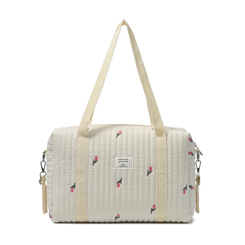Cotton Diaper Bag – Embroidered Floral Maternity Shoulder Tote