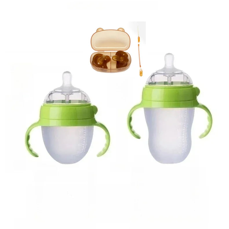 Silicone Nano Feeding Bottles Baby Bottle with Handle for Baby Weaning Anti-Choking Nipple Bottle for Baby 0-9 Month 150ML/250ML