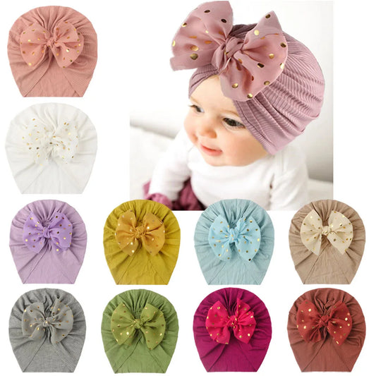 Cute Bow Baby Turban Hat Soft Elastic Beanie for Newborn Girls Summer