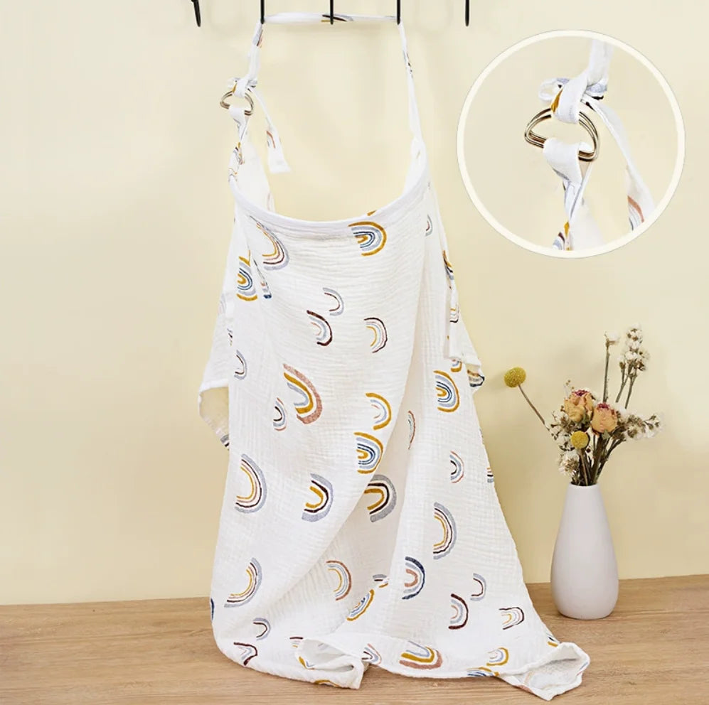 Muslin Nursing Cover for Baby Breastfeeding, Breathable 100% Cotton Breastfeeding Cover with Rigid Hoop for Mother Nursing Apron