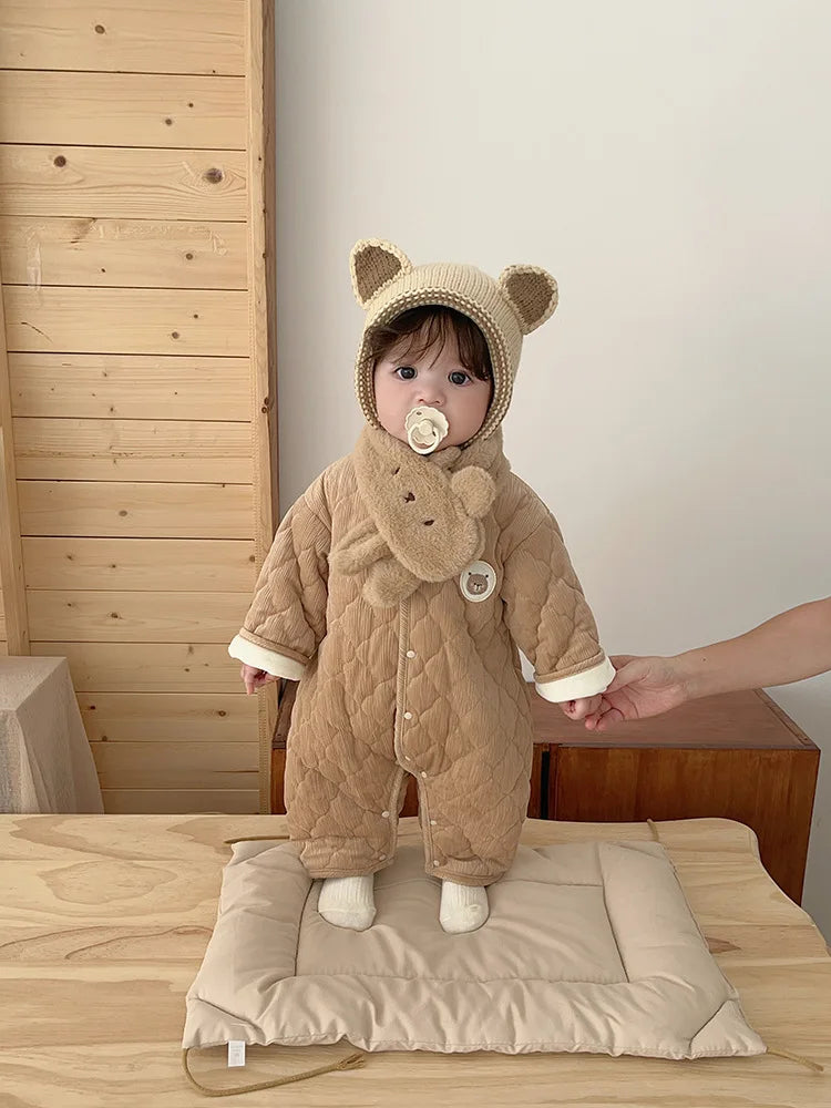 Baby Neck Crawler 2025 New Winter Newborn Thickened Clothes Baby Super Cute Cartoon Labeling Jumpsuit
