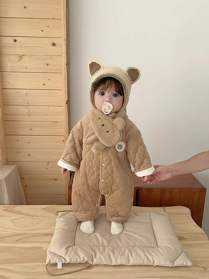 Baby Neck Crawler 2025 New Winter Newborn Thickened Clothes Baby Super Cute Cartoon Labeling Jumpsuit