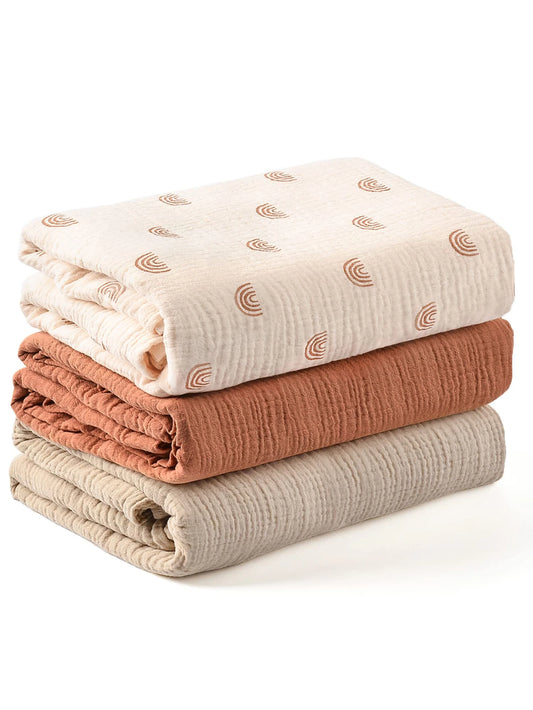 3PCS/set Soft Breathable Newborn Baby Receiving Blanket Muslin Swaddle Blankets