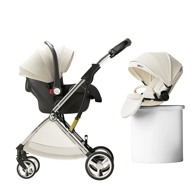Luxurious Light High Landscape Baby Stroller Egg-shaped Seat for Newborn One Hand Recline Pushchair Pram Compact Size