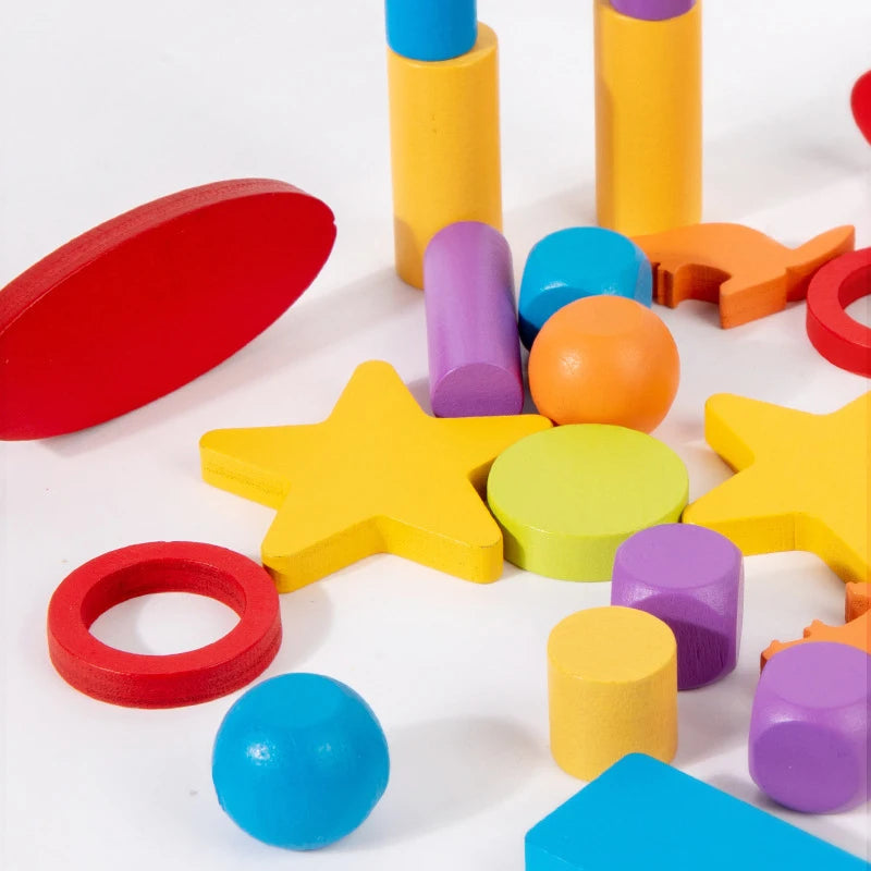Wooden Stacking Blocks Shape Sorting Stacking Toy Montessori Game Wooden Board Game Chopsticks Balance Challenge Educational Toy