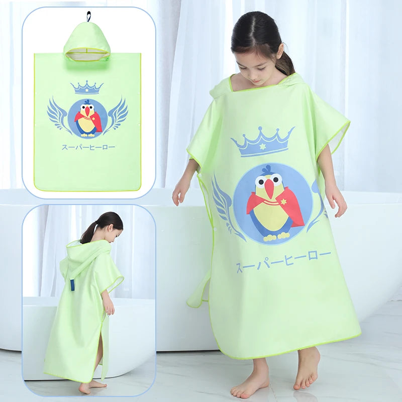 Kids Beach Poncho Towels Quick-Dry Absorbent for Baby Shower, Children's Hooded Bathrobe for Boys Girls Wearable Swim Bath Towel