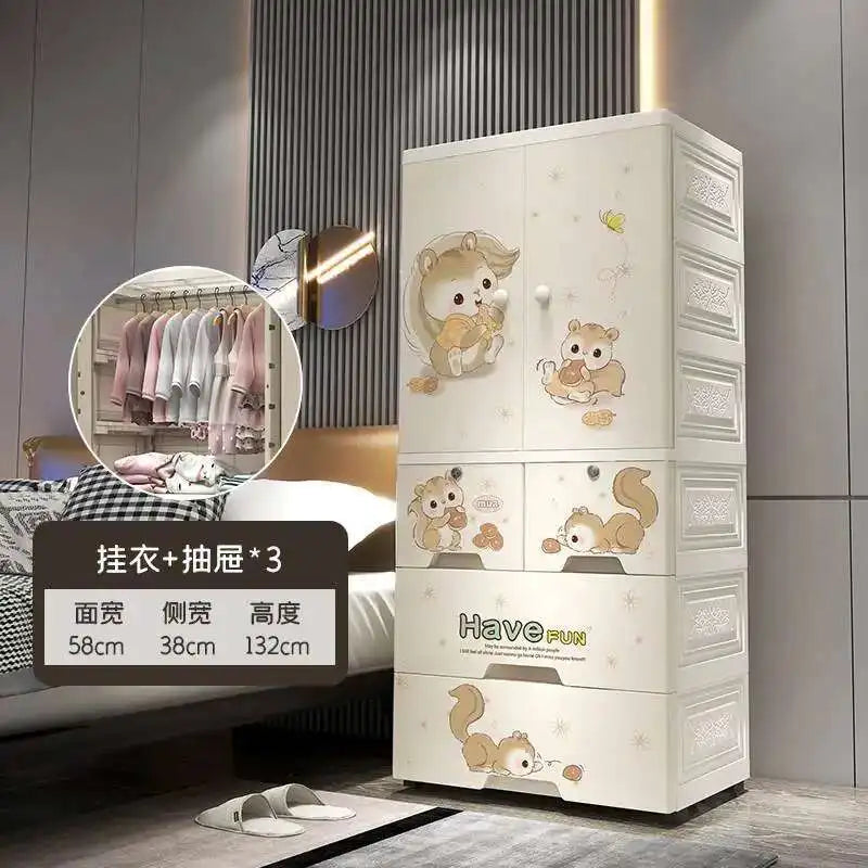 Plastic Baby Storage Cabinet Simple Cartoon Children's Wardrobe For Girls Bedroom Home Infant Storage Home Furniture