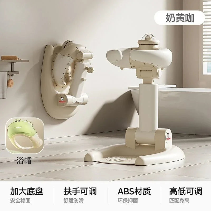 Baby Standing Bath Shower Station Infant Toddler Foldable Multi-Function Adjustable Hair Bottom Washing Portable Lightweight