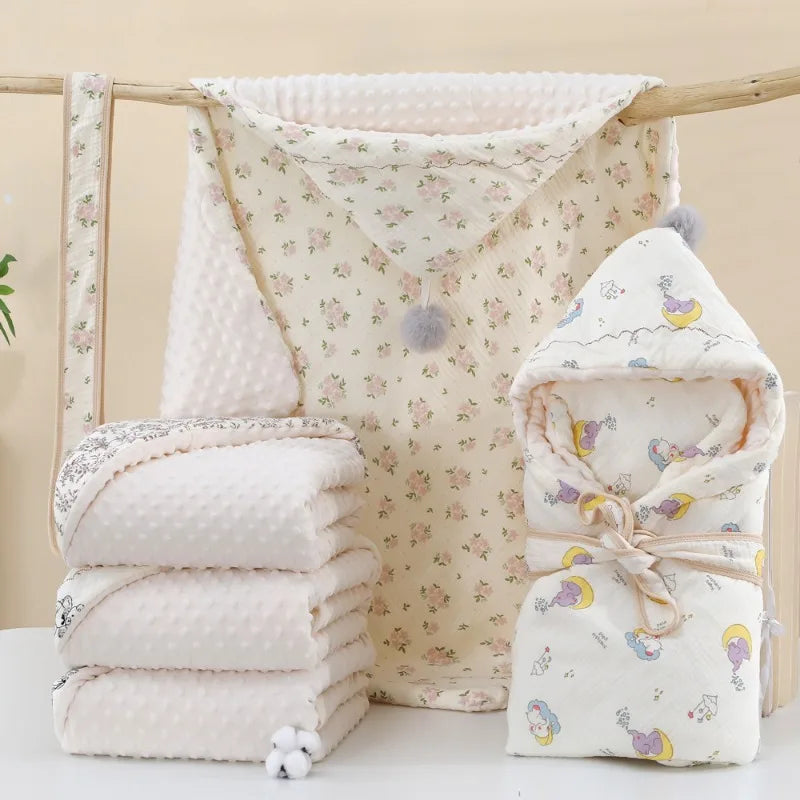 Newborn Swadding Blanket for Boy Girl Cute Cartoon Bear Ear Infant Baby Muslin Swaddle Soft Cotton Autumn Spring Blanket
