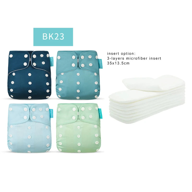 HappyFlute Reusable Diaper Set – 4 OS Pocket Diapers + 8 Inserts