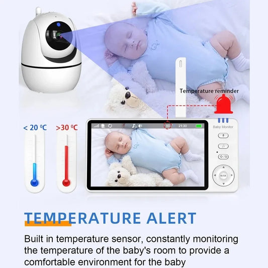 5'' IPS Video Baby Monitor with Pan Tilt Camera 3500mAh Battery Two Way Audio Intercom Auto Night Vision Kids Security Camera