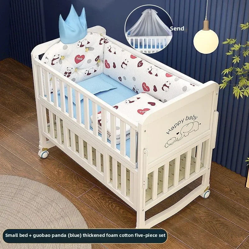 Luxury Solid Wood Baby Crib Multifunctional Convertible Bed with Bassinet Wheels Nest Bed  Wooden Convertible Baby Crib Movable