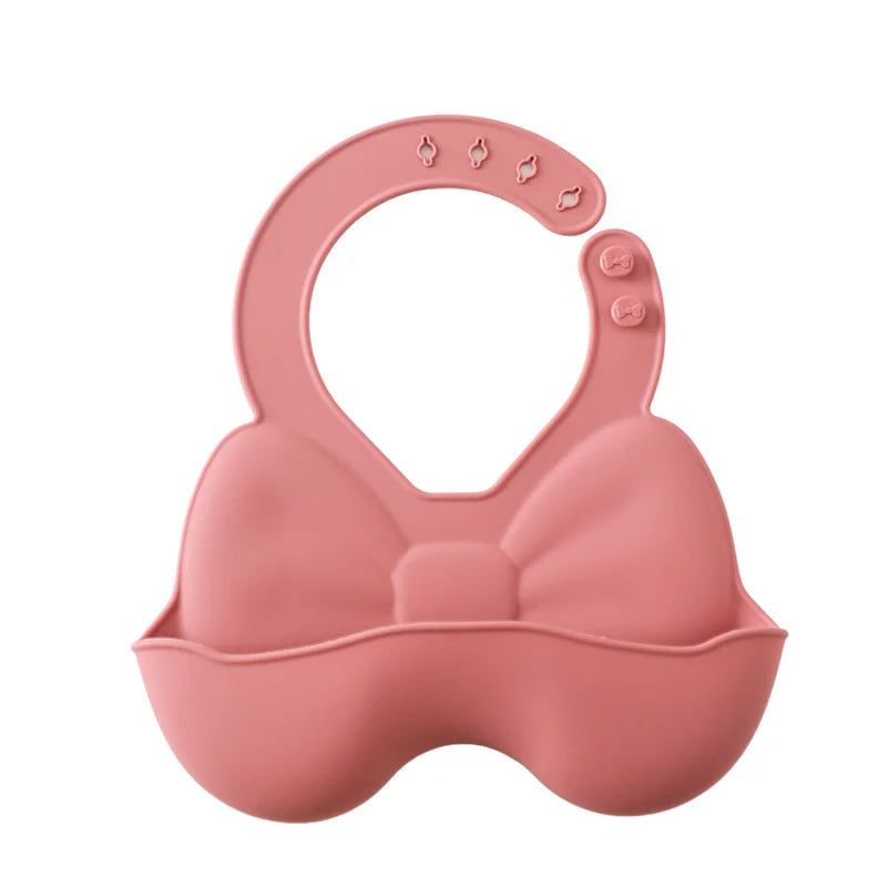 Baby Waterproof Bibs Toddler Silicone Bibs Cute Bowknot Aprons Kids Bib Girl Boy Adjustable Soft Silicone Bib Baby Feeding