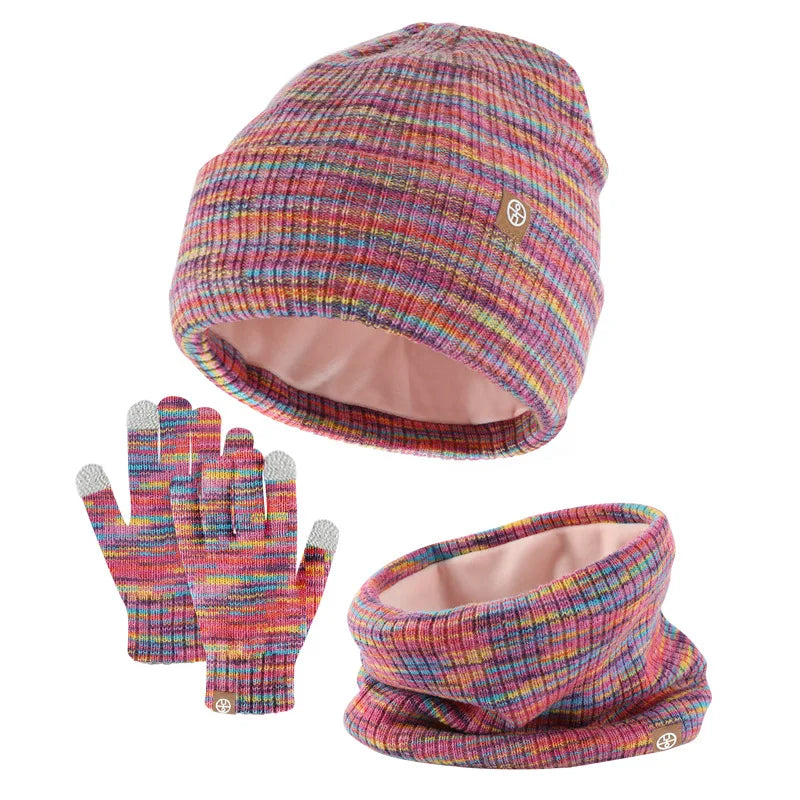 Autumn Winter 2-8Y Children's Knit Gloves Hat Scarf 3 Pieces Sets Outdoor Windproof Warm Kids Hats and Caps Muffler for Boy Girl
