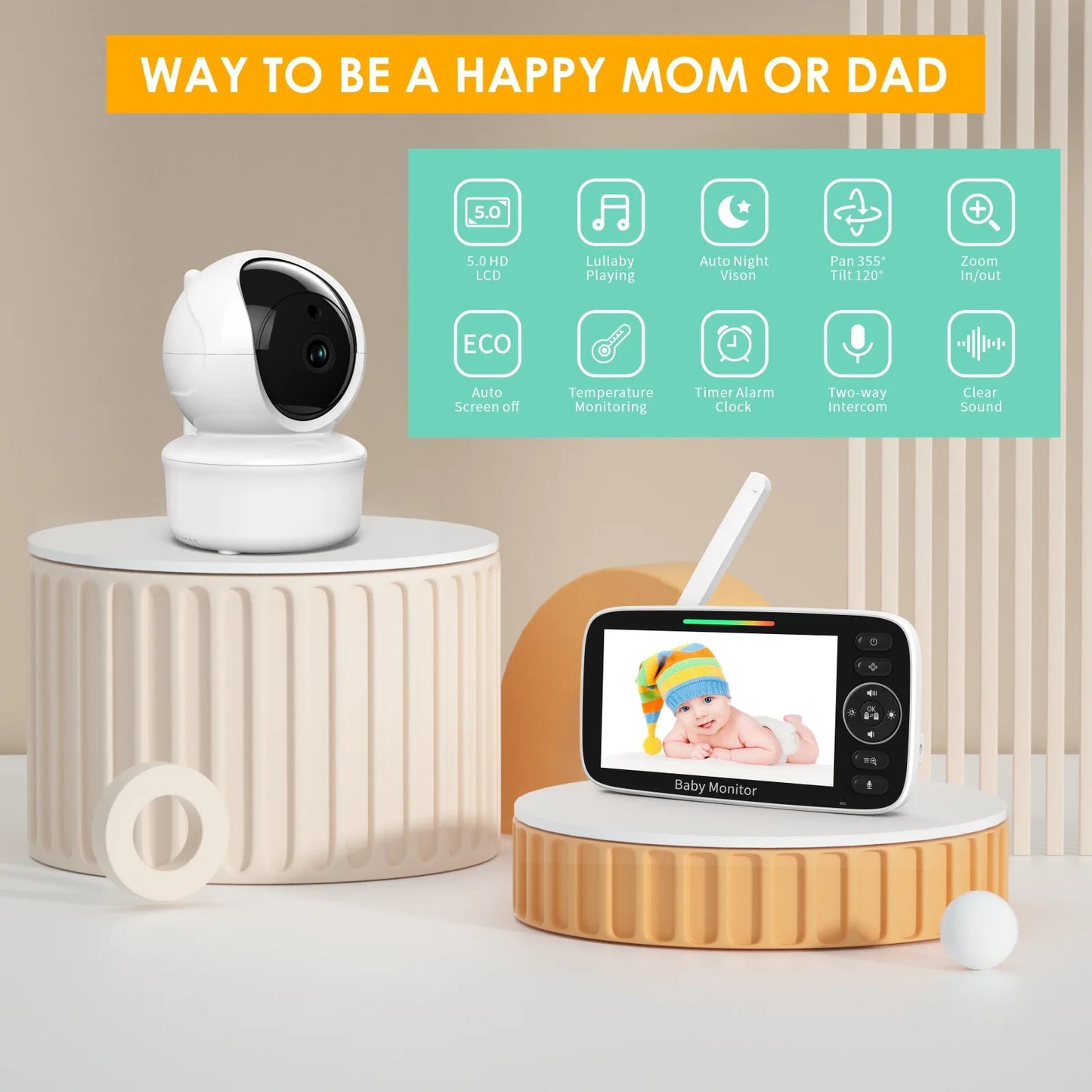 5″ HD Baby Monitor SM530A 720P Night Vision Lullabies