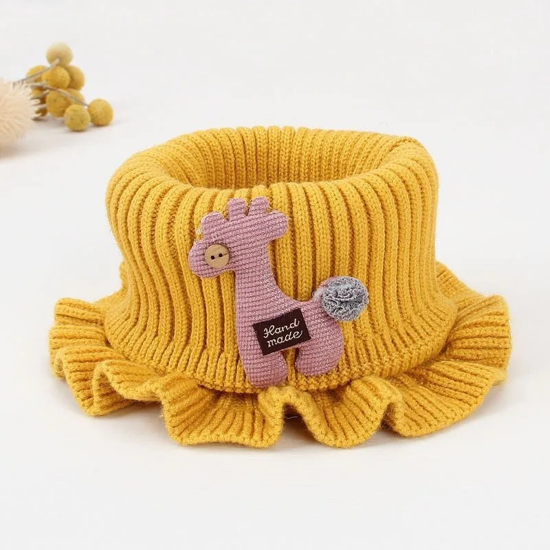 Baby Cartoon Giraffe Knit Scarfs Autumn Winter Outdoor Windproof Warm Thick Scarf Children Flanged Shawl False Collar Neck Sets
