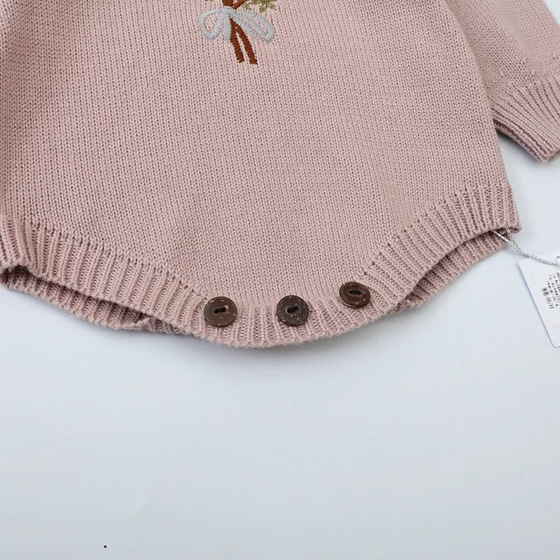 Combinaison bébé fille automne, barboteuse tricotée, broderie à volants, vêtements de nouveau-né, combinaison bébé fille