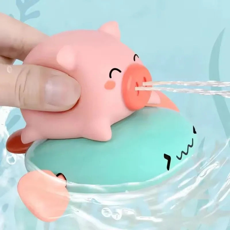 Pull & Go baby bath toys, pink little pig, cute swimming pig, water spray toy,  bathtub toy, suitable for young children to use
