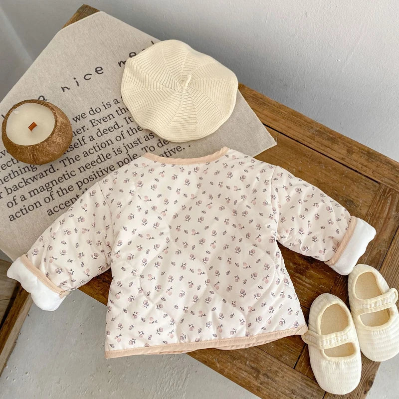 Autumn new style 0-3 years old baby clothes cute baby girl thick cotton clothes long sleeves all-match floral cardigan coat