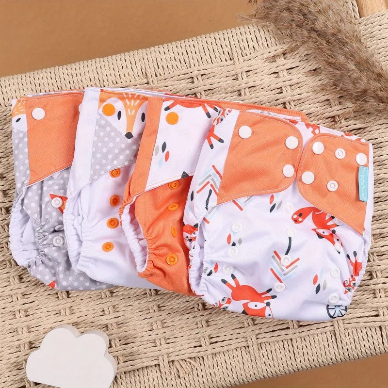 Reusable Pocket Cloth Diapers – 4-Pack Waterproof with Suede Lining