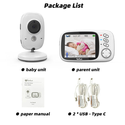 Babyphone sans fil avec écran 3,2 pouces, vision nocturne et audio