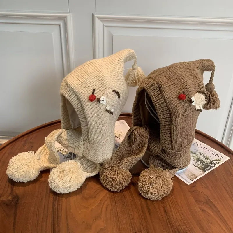 Christmas Knit Hat & Scarf – Warm One-Piece Winter Cap for Kids