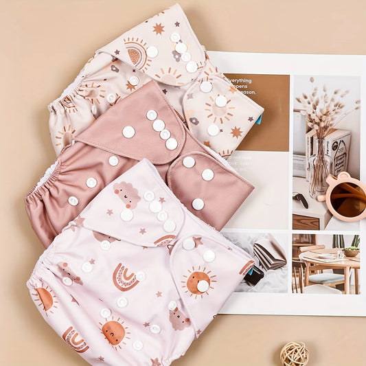 3pcs Cloth Diapers Washable Adjustable Baby Cloth Diaper for 3-15kg Baby Training Pants Diaper Mixed Color Cute for 0 Years