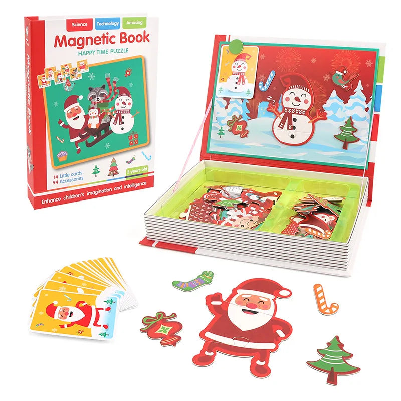 Funny Children's Intelligent Magnetic Book 3D Cartoon Puzzles Jigsaw Brain Training Game Educational Toys for Kids Gift Xmas Toy