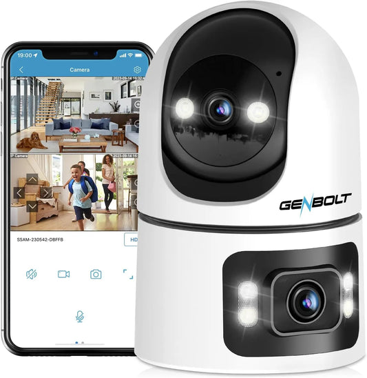 GENBOLT WiFi Security Camera Indoor, 360°Dual Lens Home Surveillance IP Camera CCTV with Humanoid Detection,