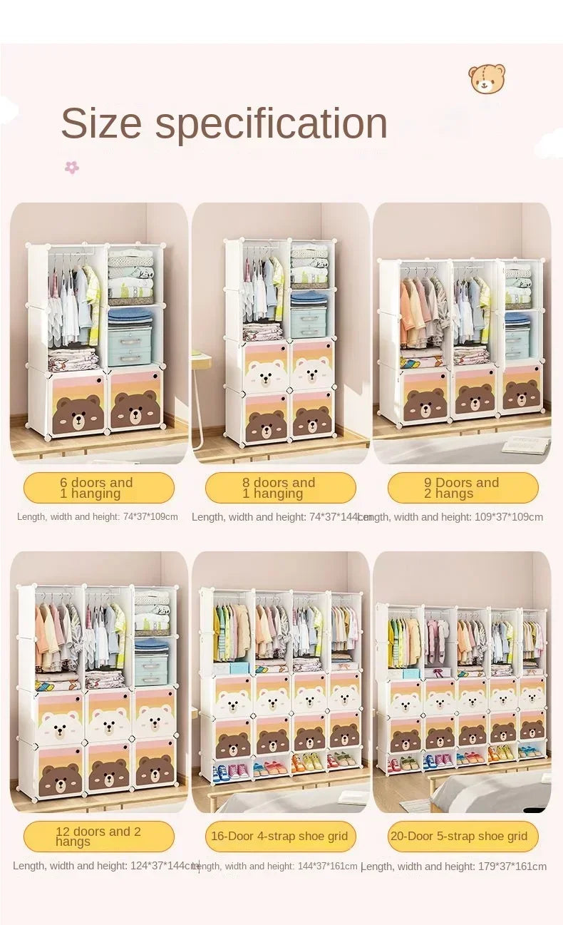 Children Dress Clothes Folding Cabinets Simplicity Cube Splice Storage Locker Foldable Fully Enclosed Wardrobe Bedroom Furniture